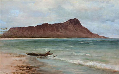 View of Diamond Head, oil on canvas painting by Joseph Dwight Strong